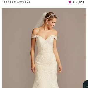 Oleg Cassini Ivory Off-the-Shoulder Lace Wedding Dress